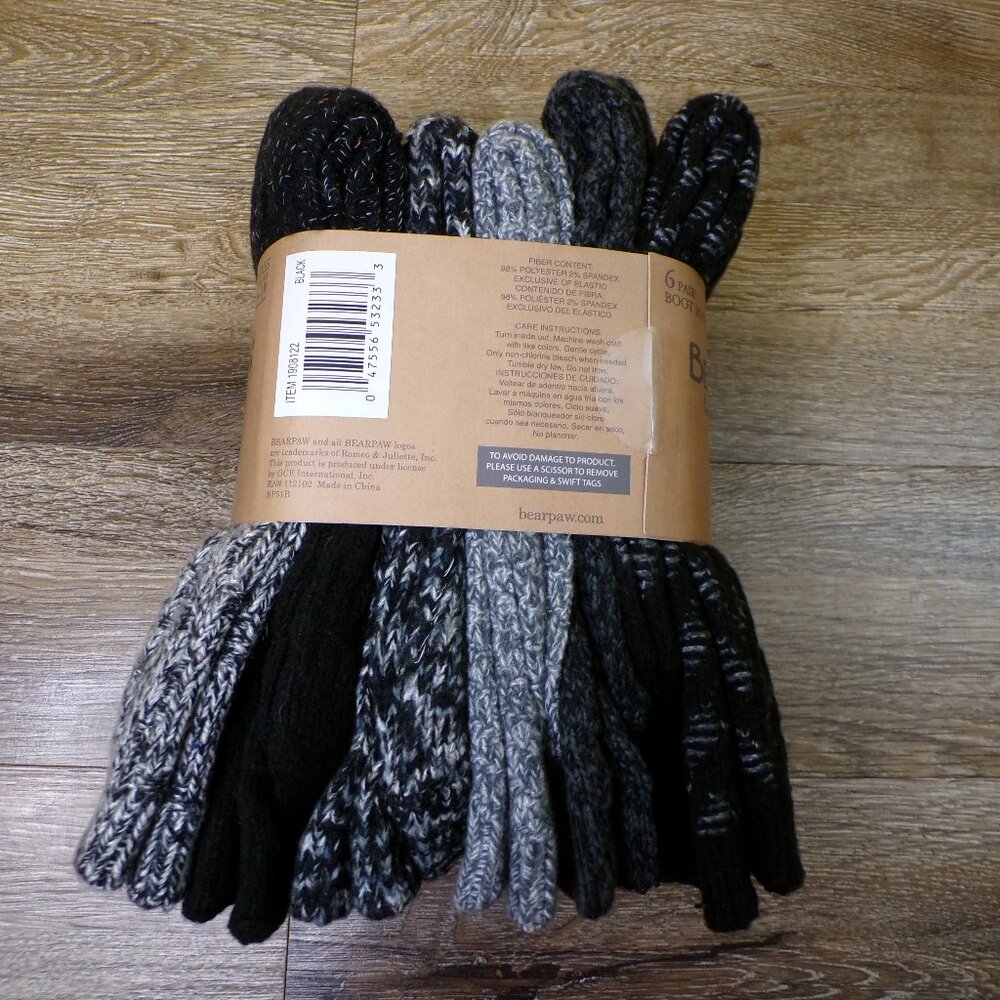 BEARPAW NWT Ladies' Boot Socks 6 Pairs Shoe Size 4-10 Live Life Comfortably - Picture 3 of 9